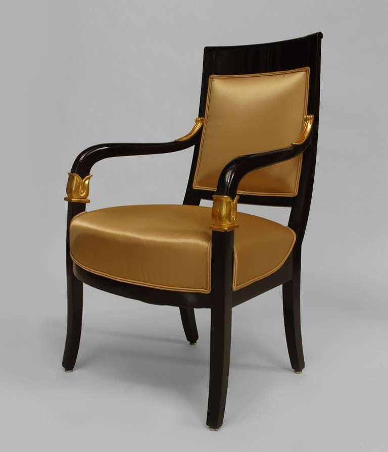 Pair of Austrian Biedermeier Ebonized Upholstered Armchairs For Sale 1