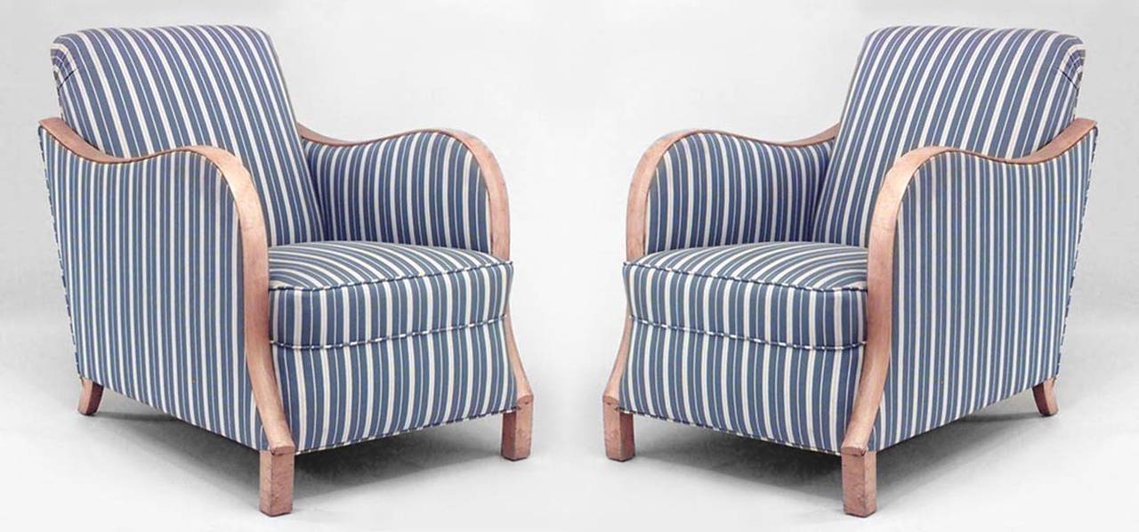 20th Century Pair of Swedish Biedermeier Striped Club Chairs