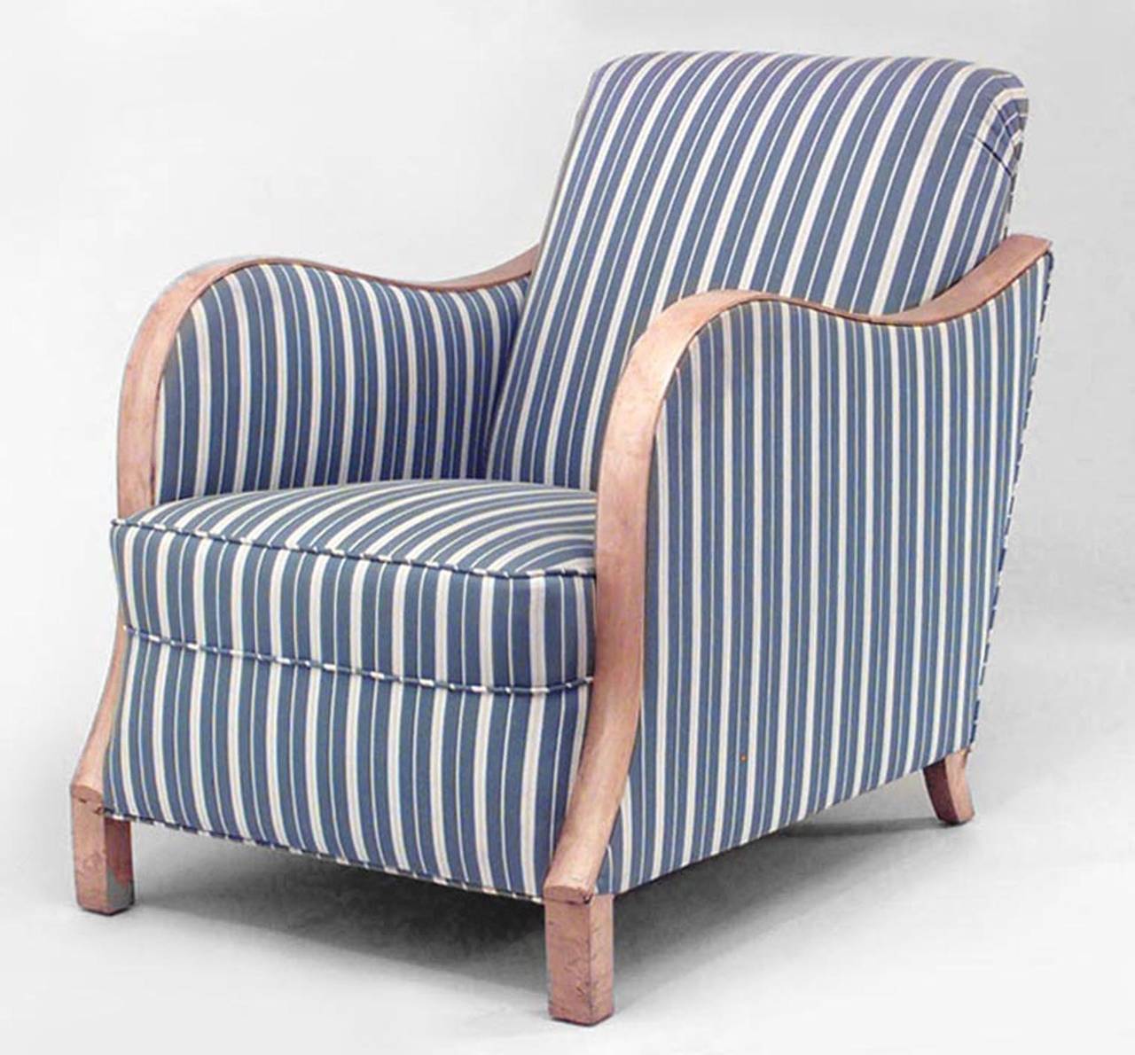Pair of Swedish Biedermeier Art Deco-style (20th Century )club chairs with blue striped upholstery (PRICED AS Pair)
