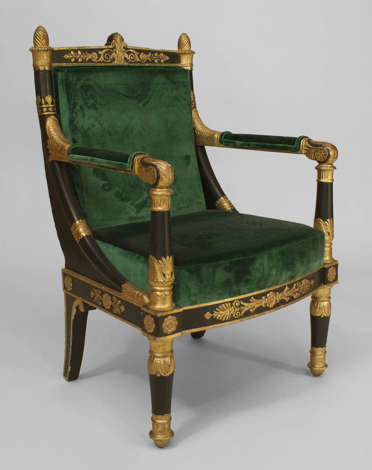 Pair of Late 18th or Early 19th c. French Empire Gilt Carved Armchairs 2
