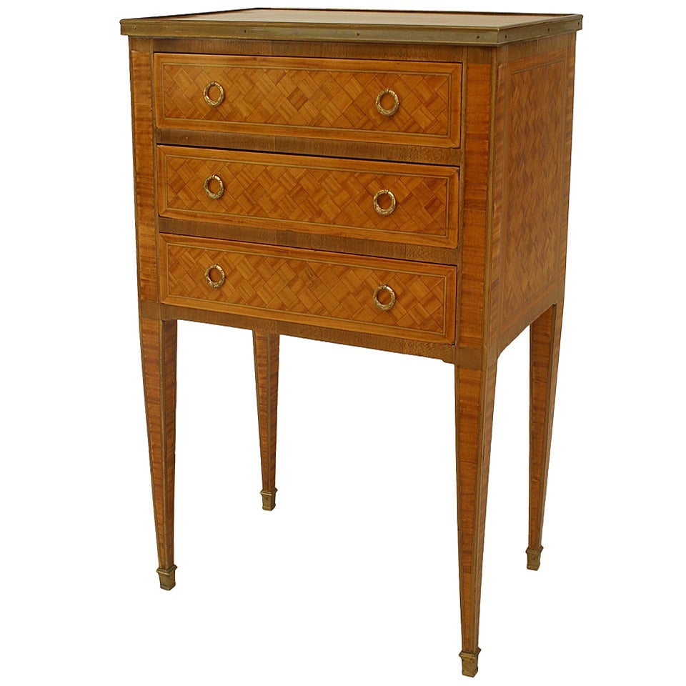 French Louis XVI Style Satinwood and Parquetry Commode