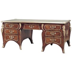 French Louis XV Style Kingwood and Green Leather Kneehole Desk