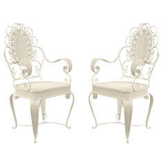 Pair of 20th c. Victorian Style Painted Iron Outdoor Chairs