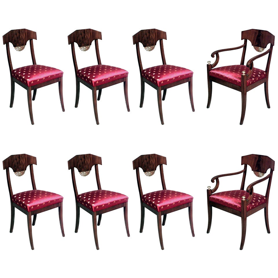Set of 8 Early 19th c. Russian Neoclassical Parcel Gilt Dining Chairs