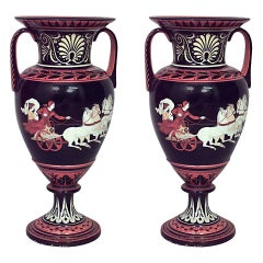 Pair of Grecian Style Black and Orange Porcelain Vases