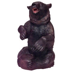 Rustic Black Forest Carved Walnut Bear Ashtray