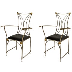 2 französische Stahlsessel im Art-déco-Stil mit Messingbesatz aus dem Modell Cartier