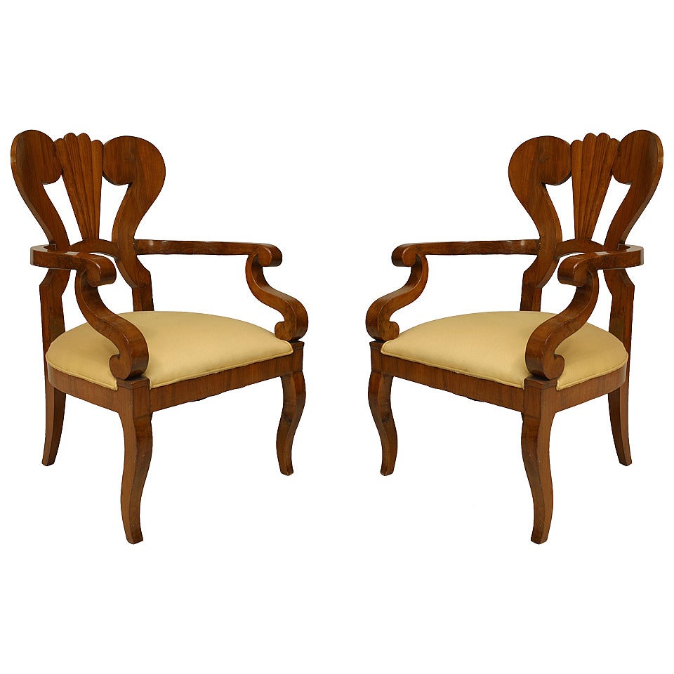 Pair of Austrian Biedermeier Cherrywood Armchairs For Sale