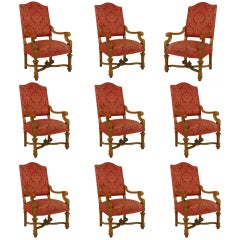 Set of 9 French Louis XIV Rose Upholstery Chairs