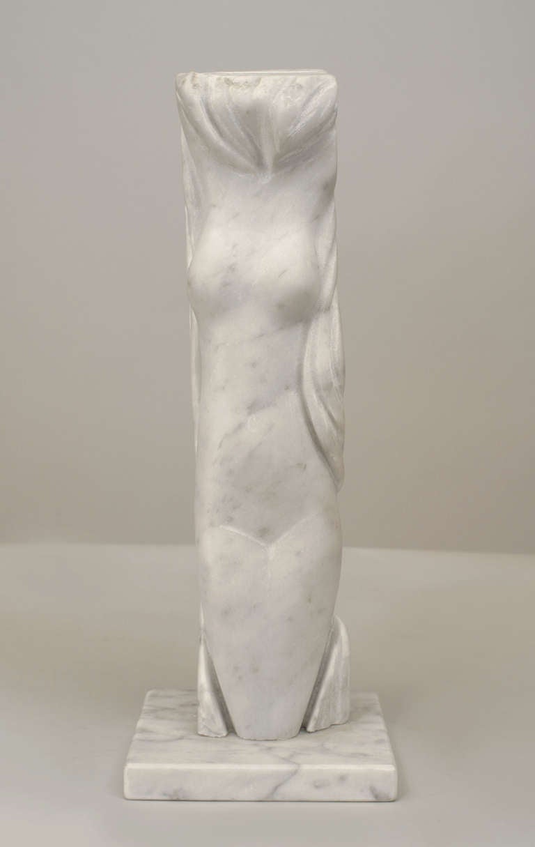 Post-War Design (Russian) white marble sculpture abstract female figure on a rectangular base (signed: AK97 ALEXEI KAZANTSEV)
