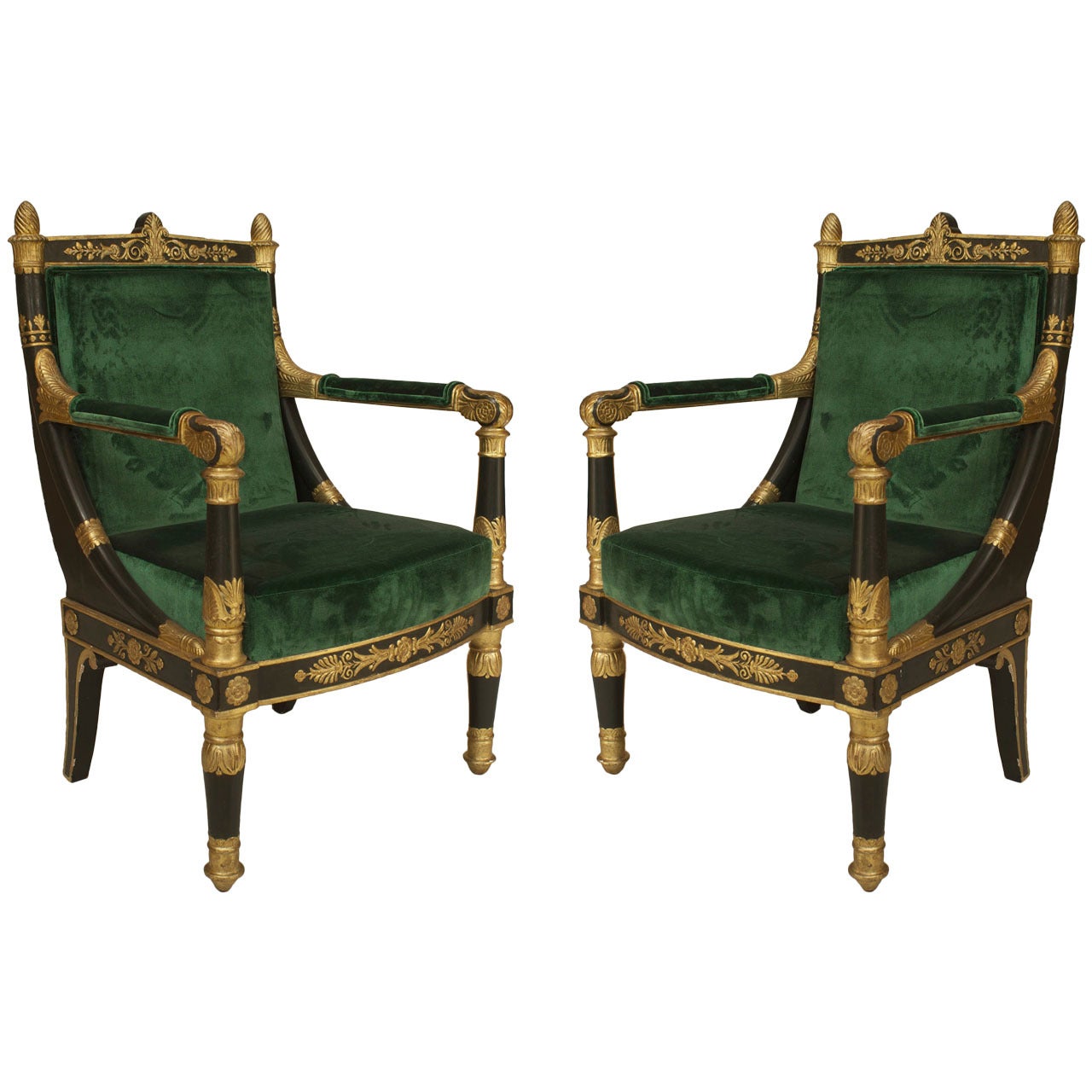 Pair of Late 18th or Early 19th c. French Empire Gilt Carved Armchairs