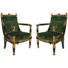 Pair of Late 18th or Early 19th c. French Empire Gilt Carved Armchairs