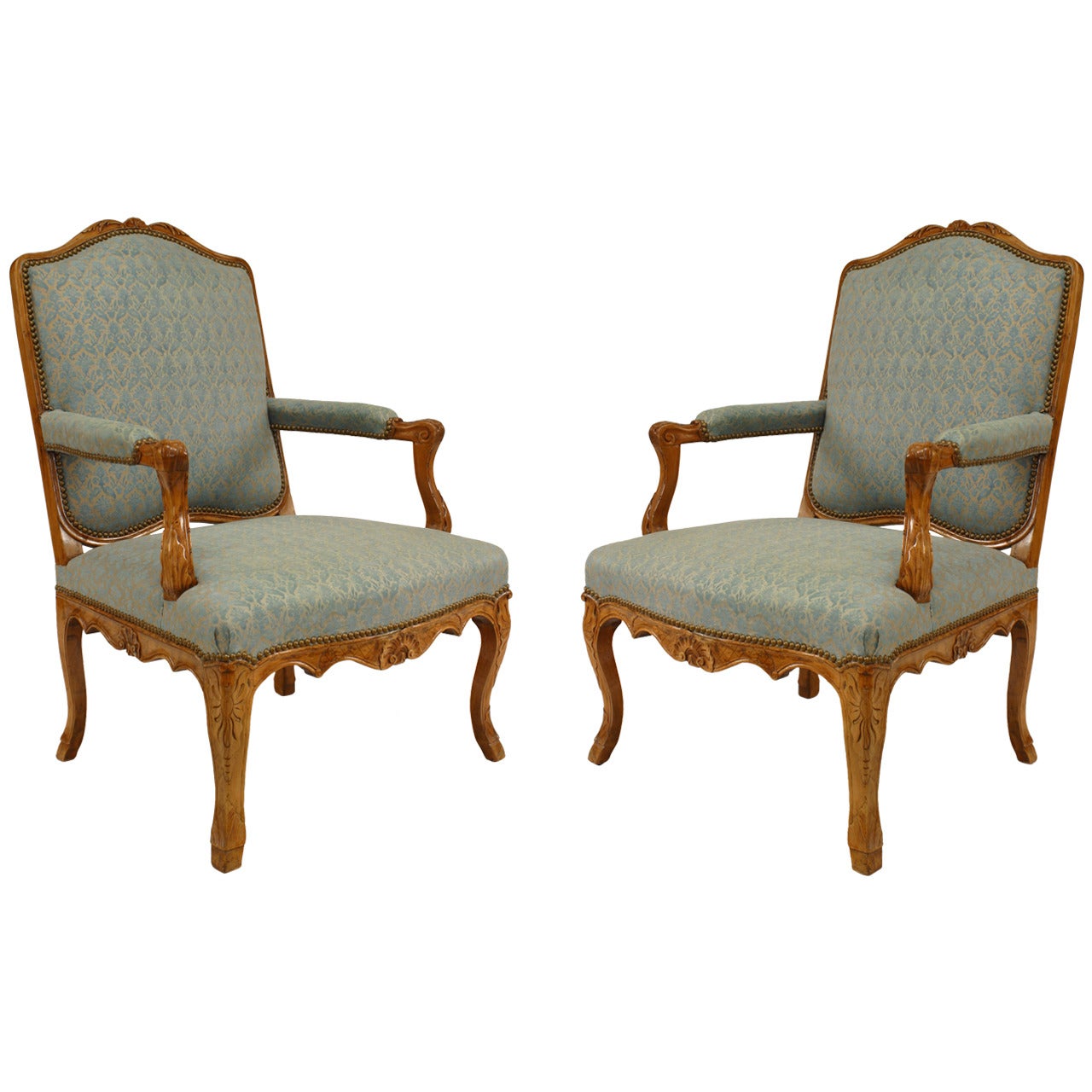 Pair of French Louis XV Beech Armchairs