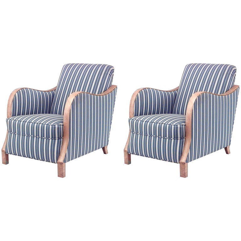 Pair of Swedish Biedermeier-style upholstered club chairs, 1930s, offered by Newel