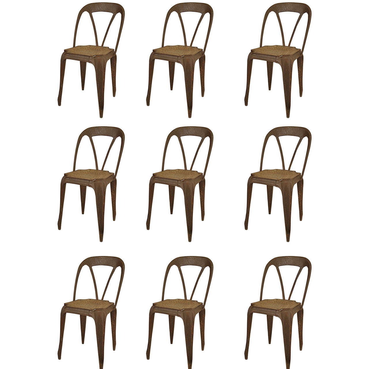 9 French Art Deco Metal Cafe Side Chairs