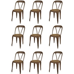9 sedie da caffè francesi in stile Art Déco in metallo