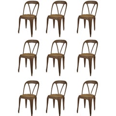 Used 9 French Art Deco Metal Cafe Side Chairs