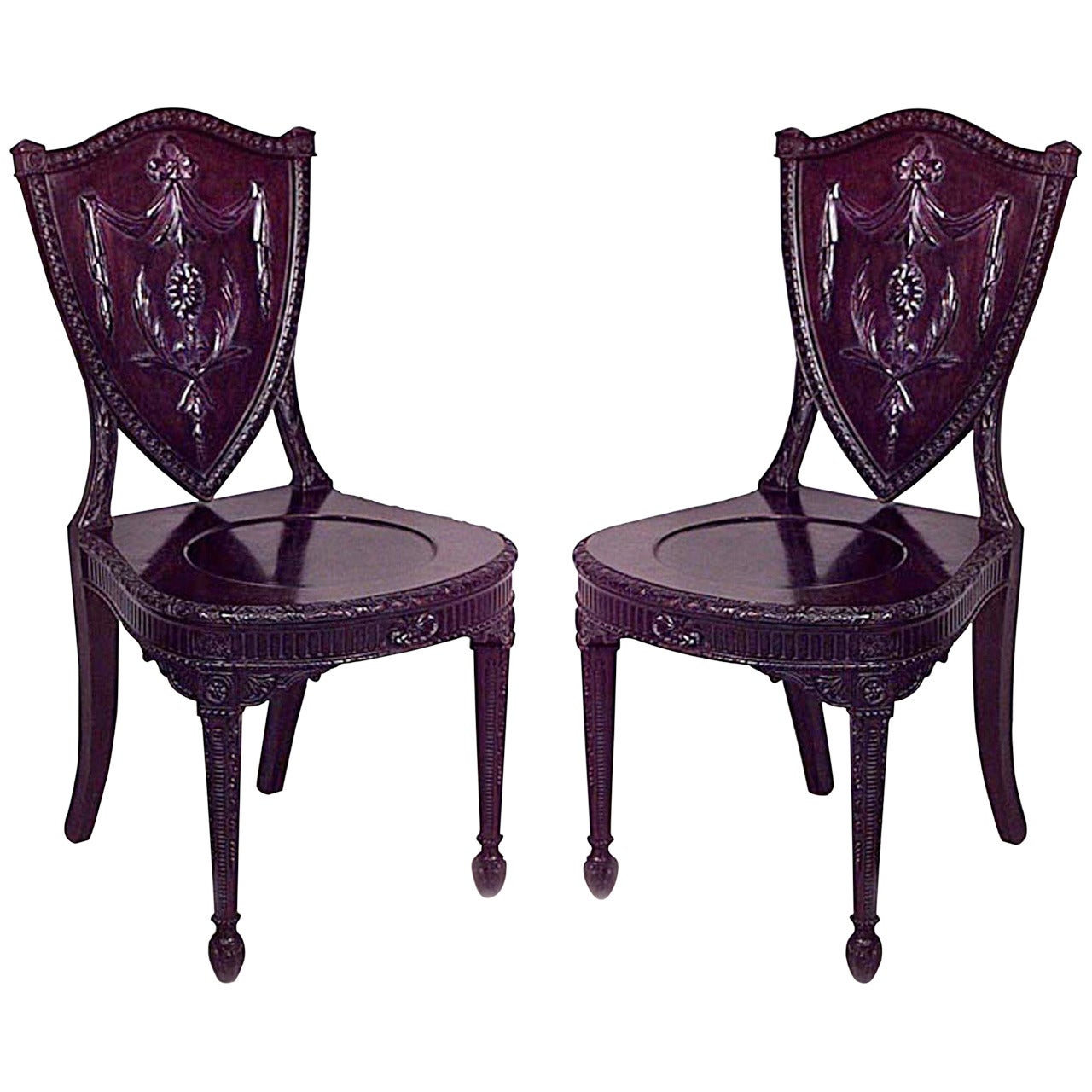 Pair of English Adam Shield Back Side Chairs For Sale
