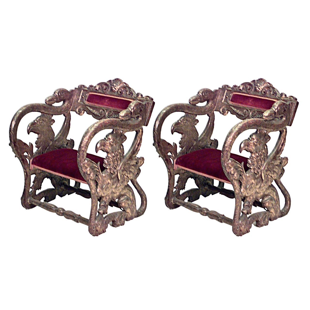 Set of 4 Italian Renaissance Gilt Jester Arm Chairs