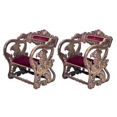 Antique Set of 4 Italian Renaissance Gilt Jester Arm Chairs