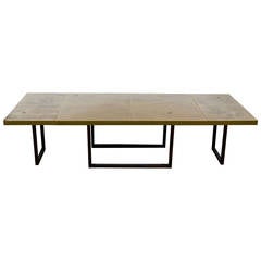 1970s Belgian Stone-Inset Etched Brass and Iron Dining Table by Lova Creations