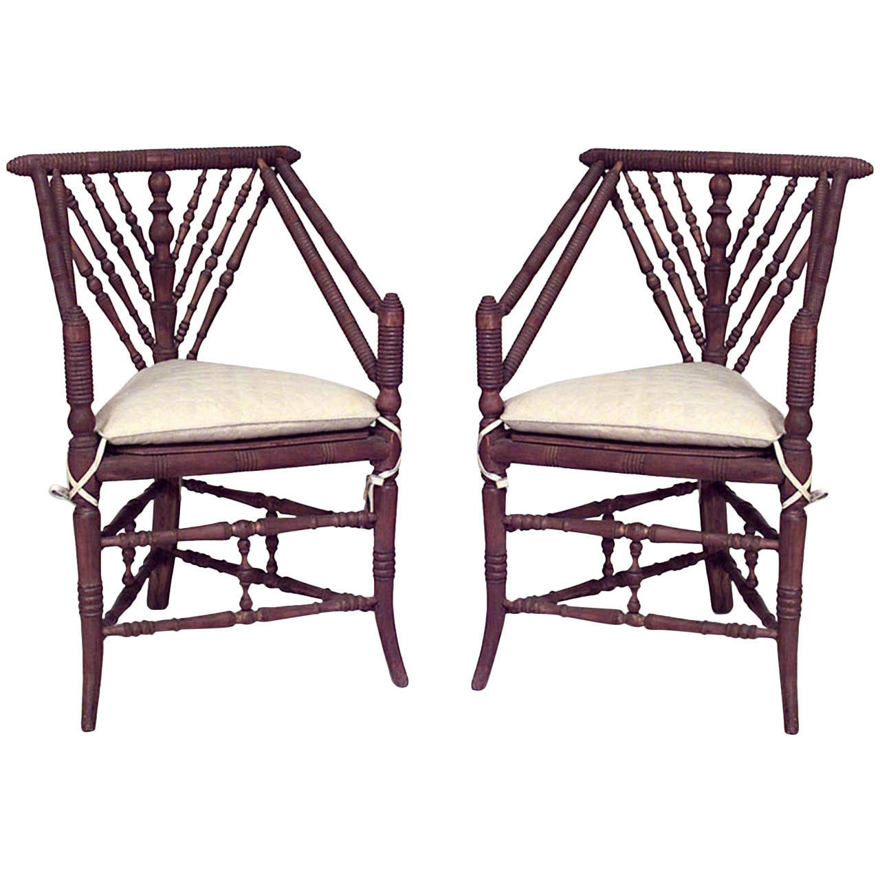 Pair Of 19th C English Charles Ii Style Oak Turner S Chairs
