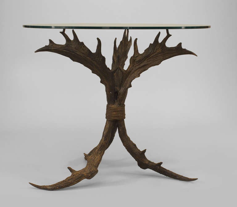 Pair of Rustic Style Bronze Antler End Tables For Sale at 1stdibs