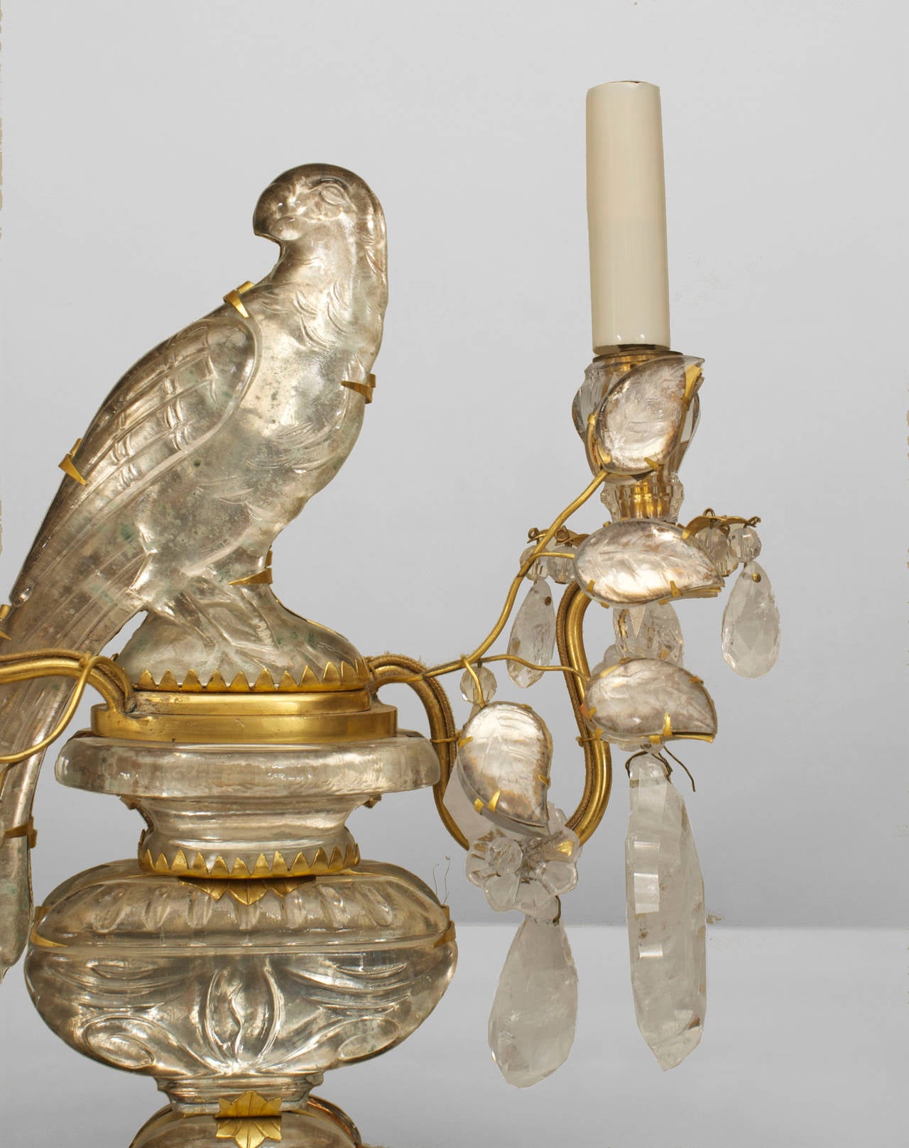 A Lovely Pair of French Crystal Bird Candelabra In Excellent Condition In New York, NY