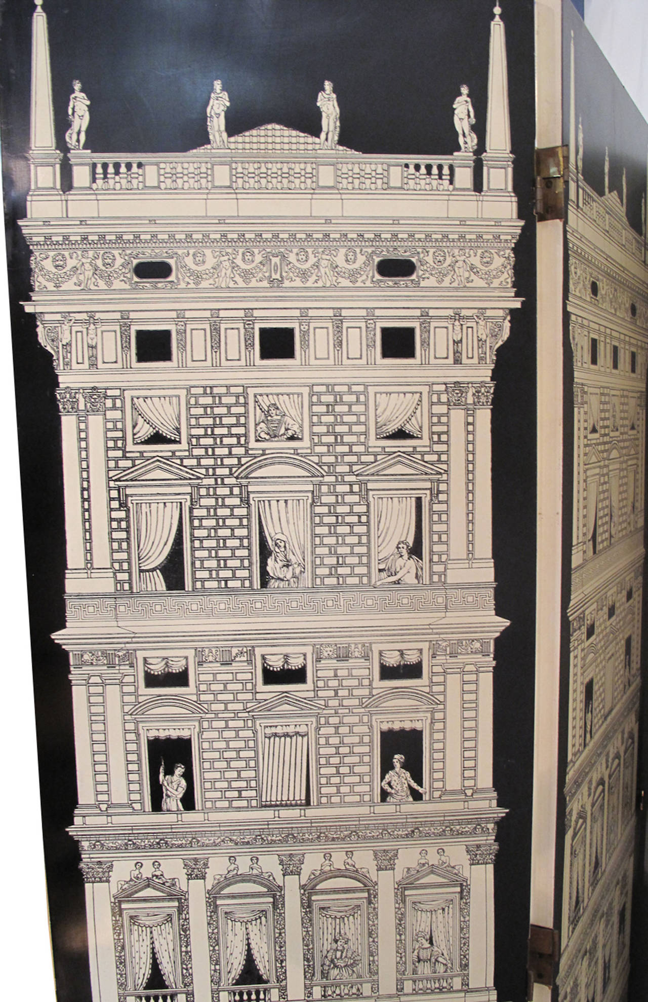 Italian "Scalatta" Printed Folding Screen by Piero Fornasetti, circa 1953