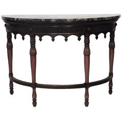 19th Century Gothic Revival Marble Top Demilune Console