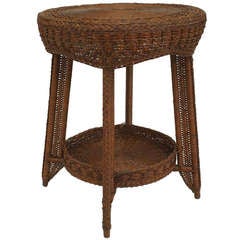 Antique Heywood Brothers Attributed Natural Wicker End Table