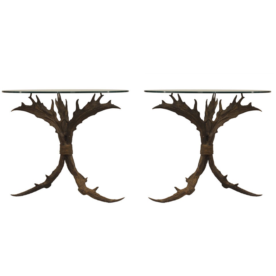 Pair of Rustic Style Bronze Antler End Tables For Sale at 1stDibs