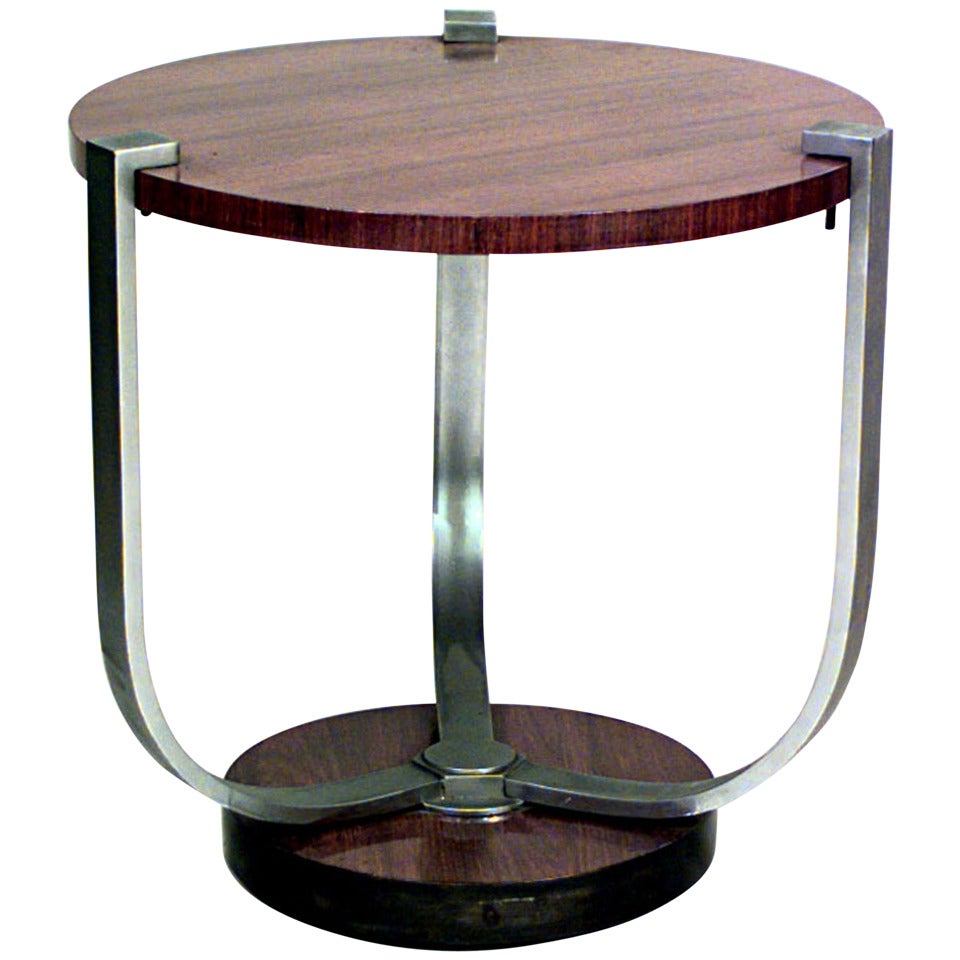 French Art Deco Palisander and Chrome End Table