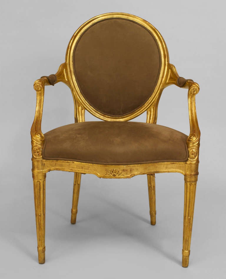 18th Century and Earlier Pair of English Louis XVI Style Giltwood Armchairs, Circa 1780