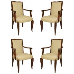Used Set of 4 French Art Deco Cream and Mahogany Arm Chairs