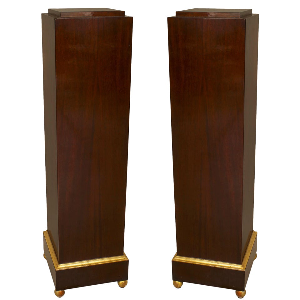 Pair of Art Deco Gilt Trimmed Mahogany Pedestals