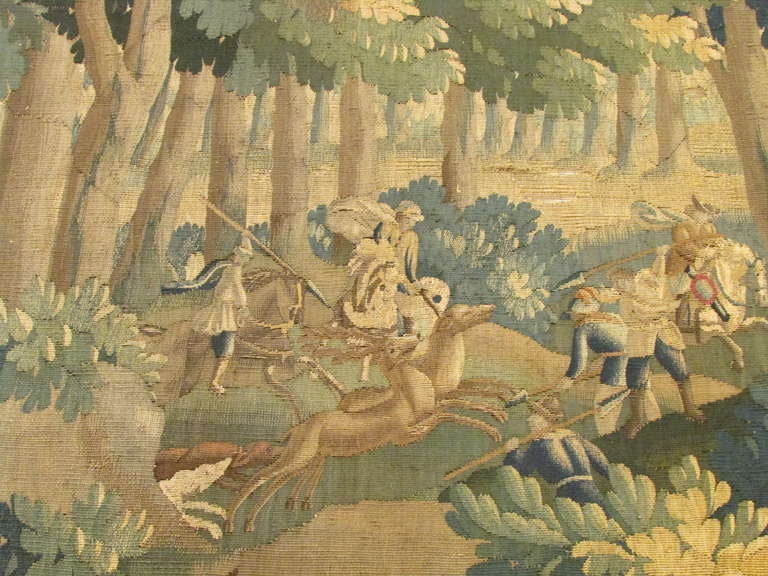 18th Century and Earlier 18th century French Aubusson Verdure tapestry For Sale