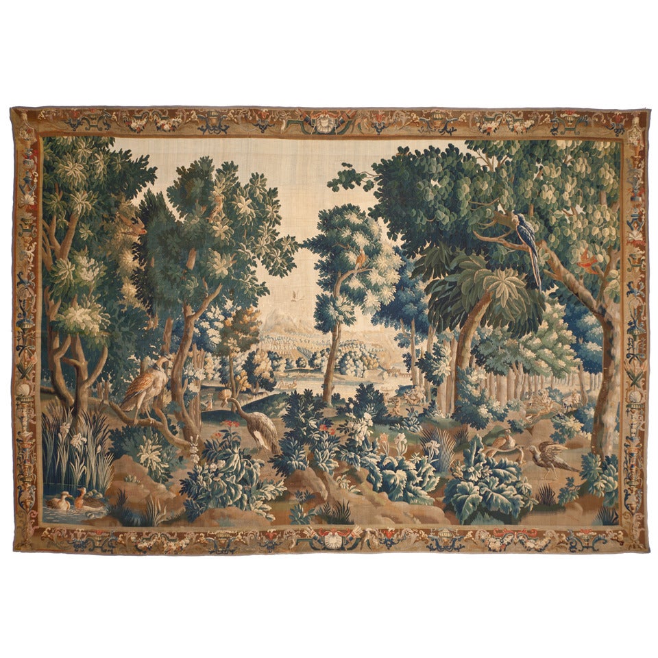 18th Century French Aubusson Verdure Tapestry For Sale