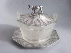 Antique A fine covered Butter Dish & Stand made in London in 1852 by Edward & John Barnard.