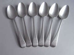 A set of six George III Old English Pattern Dessert Spoons amde in London in 1796 by William Eley & William Fearn.