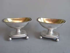 Antique ANN ROBERTSON OF NEWCASTLE. A very rare pair of George III Salt Cellars made in Newcastle circa 1801 by Ann Robertson.