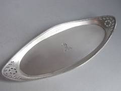 HESTER BATEMAN. A George III navette shaped Tray made in London in 1786. HESTER BATEMAN. A George III navette shaped Tray made in London in 1786.