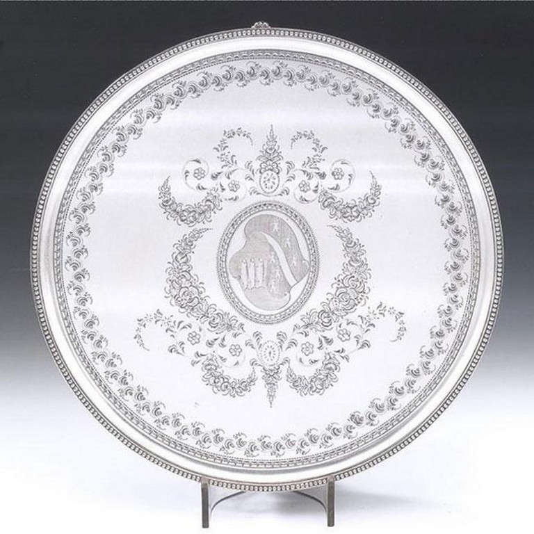 George III Antique Silver Drinks Salver