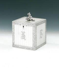 Antique A rare George III Tea Caddy modelled as a Tea Chest. Made by Augustin Le Sage.