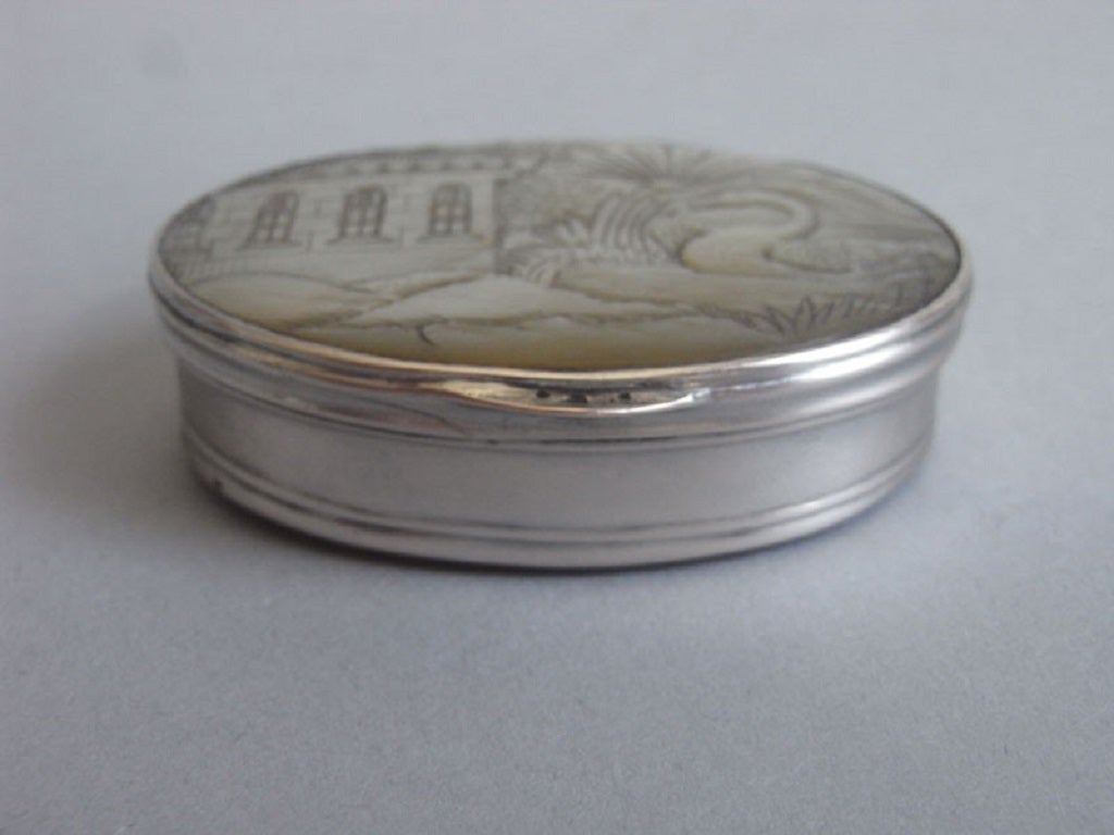 A George III Silver mounted Mother of Pearl Snuff Box made circa 1800.