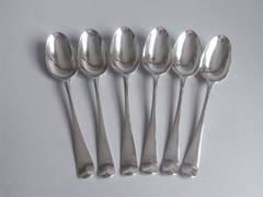 A set of six early George III Hanoverian Dessert Spoons made by William Tant.