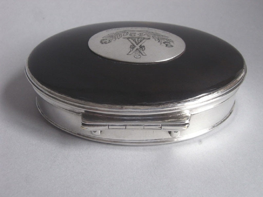 A rare George III Silver Mounted Tortoiseshell Tobacco Box
