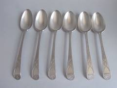 Set of six George III Bright Cut Tablespoons made by Joseph Steward II
