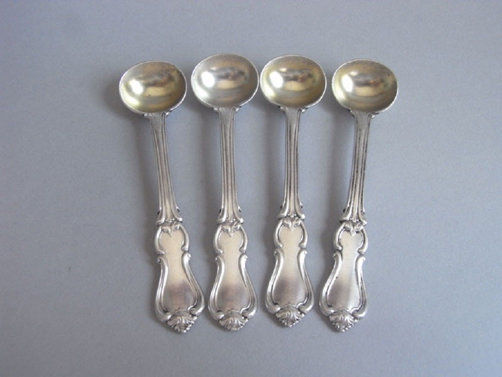 A set of four Albert Pattern Salt Spoons made by Elizabeth Eaton.