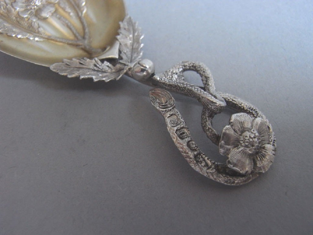 Rare Naturalistic Caddy Spoon made by Hilliard & Thomason